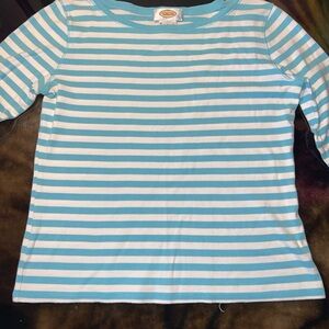 Talbots Kids Aqua and White Striped Long Sleeve Tee